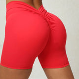 Toloer V Wrinkle Tight Hip Yoga Shorts New No Embarrassment Line Peach Hip Fitness Shorts-Outfit
