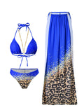 2024 New Fixed-Print Leopard Print Three-Piece Mesh Dress