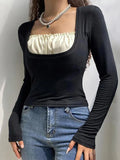 Square collar Lace Crop Top-Outfit