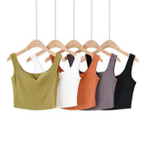 New Summer Small V-Collar Breathable Comfortable Sports Vest Women's Solid Color Slim Short Sleeveless Blouse-Outfit