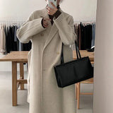 Aachoae Women Elegant Office Long Wool Coat With Belt Long Sleeve Double Breasted Coat Overcoat Female Chic Outerwear