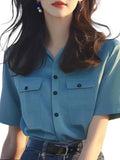 Toloer Dopamine Wears A Special Small Shirt High-End Shirt Gas Age-Old Blue Short-Sleeved Shoulder Shirt