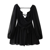 Summer Out-The-Shoulder Lantern Long-Sleeved V-Neck Dress Sexy Showy Multi-Colored Skirt