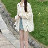 Linen Sun Protection Shirts Women Summer Loose Thin Long Sleeve Lapel Tops Korean Streetwear All-Match Buttons Blouse-Outfit