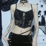Summer New Dark Lace Lace Suede Jacquard Sexy Hot Girl Sling Top Girl-Outfit