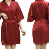 Women's Nightgray Simulation Silk Color Clove And Robe Light Face Solid Color Thin Cardigan Summer Sexy Short