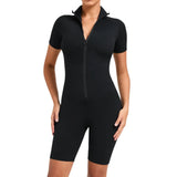 Toloer Belly Design Short Sleeve Zip Yoga Suit Women's Dance Sports Fitness Suit 50210-Outfit