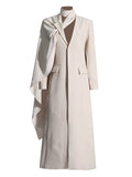 Toloer Fire Millard Wind 2024 Autumn New Scarf Collar Long Sleeve Personality Hollow Design Solid Color Trench Coat Female-Outfit
