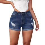 Women's 2025 Summer New Fashion Casual Holed Denim Shorts Rolled