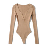 Solid Knitted Bodycon Bodysuits Women Long Sleeve Home Jumpsuit Lady Sheath Sexy Body Suit Spring Combinaison