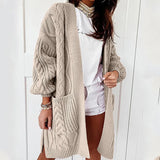 Cardigan for Women Oversized Lantern Sleeve Knitted Sweater Ladies Autumn Winter Sweater Coat Warm Twist Loose Long