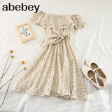 Print Floral Women Dress Spring Summer Bow Vestidos Chiffon Beach Style Student Sweet Mini