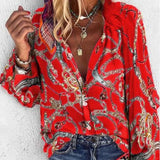 Lady Vintage Blouse Women Spring Autumn Chain Print Long Sleeve Loose Shirt Tops Single-breasted Overtsized