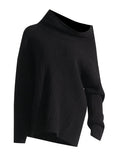 Toloer 2024 New Fashion Trend Irregular One Word Collar Design Sense Loose Casual Sweater Long Sleeved Sweater-Outfit