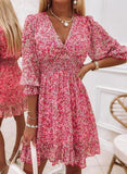 Temperament Commute Pullover Print Short Sleeve Puff Mid-waist Floral