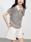 Toloer Striped Embroidery POLO Shirt 2025 Summer New Bing Color Reduction Women's Short-Sleeved