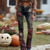 Women's Jeans Women's Trousers Color Flowers 3D Three-Dimensional Printed