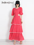Cut Out Sext Dress For Women Round Neck Puff Sleeve Solid Midi Dresses Female Summer Clothes Style New 2022