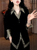 Toloer Splicing Bump Color Collar Knitting Shoulder Short-Sleeved T-Shirt Vertical Texture Thin Summer Women's Korean
