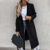 Winter Women Casual Vintage Warm Overcoat Female Autumn Long Sleeve Suit Collar Long Woolen Coats Elegant Buttoned