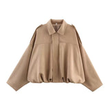 Autumn And Winter Bomber Jacket Bat Sleeve Zipper Loose Velvet Texture Coat Female Casual