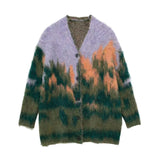 New Landscape Pattern V-Collar Loose Knitted Coat Coat 2893116-Outfit