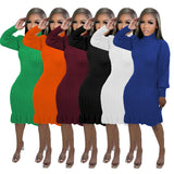 Toloer New Women's Solid Color High Collar Flounce Handmade Knitted Dress-Outfit