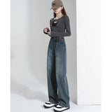 Toloer Wide-Leg Jeans Female Fall Fall 2024 New High Waist Small Show Thin Straight Loose Pants-Outfit