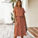 Print Dress Women Summer Casual Short-sleeved White Dresses Buttons Long Elegant 2020 Fashion Clothes For Women