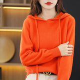 Toloer Early Autumn Hoodie Sweater Female Korean Version Loose Show Thin Knit Hoodie Lazy Retro Knit Hoodie Tide-Outfit