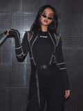 Mesh Colorblock Half Turtleneck Bottoming Shirt Letter Print Topstitching Long Sleeve T-Shirt All-match One Piece Women-Outfit