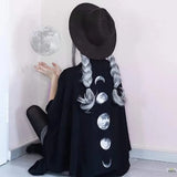 InsGoth Black Capes Coat Vintage Moon Print Gothic Loose Women Batwing Duplex Shawl Long Sleeve Cape Autumn Female