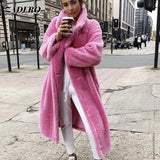 Pink Teddy Bear Long Coats Women 2022 Winter Thick Warm Oversized Chunky Outerwear Faux Lambswool Fur Coats Solid High