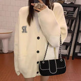 Autumn And Winter New Loose Knitted Cardigan Women's Letter Embroidered Blouse Long-Sleeved Sweater Sweater Knitted Shirt Girl-Outfit