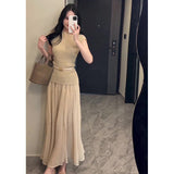 High-Waisted Folding Skirt Dress Girl 2025 Spring Lanky Wind Hanging Feeling Big Skirt A Word Long