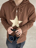 Vintage Star Patch Baggy Zip Up Hoodie-Outfit