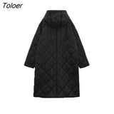 2023 Winter Women Long Blue Parkas Long-sleeve Loose Hooded Thickened Cotton Clothes Female Midi Jacket Warm Coat - As Picture / XS
