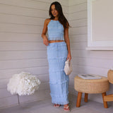 And Summer 2025 New Sleeveless Sleeveless Loose Waist Two Sets INS Vacation Loose Skirt Suit