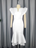 Lotus Leaves Folded Short-Sleeved Dress Banquet Temperament High-Waisted Fishtail Dress