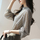 Wearing Beauty Thin Paper People Print Half-High Collar Double-Layer Heavy Joe Its Simulation Silk Shirt