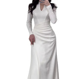 Solid-Colored Body-In-Style Folded Long-Sleeved Dress In Autumn