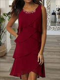 Women's New Mid-Long Dress Collar Collar Fashion Casual Personality Solid Color Hot Diamond Sleeveless
