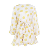 Hit Color Print Dresses Women Long Sleeve O Neck High Waist Lace Up Female Dress Spring Casual Fashion