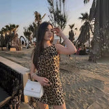 Summer New Light Style Sleeveless Leopard Print Short Tight-Up