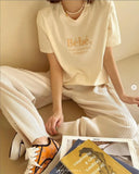 Toloer Korean Chic Summer New Embroidery Stereo Letter Casual Simple Age Reduction Round Collar Short Sleeve Versatile T-Shirt-Outfit