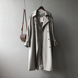 Breasted Belted Long Trench Coat Gray Khaki Autumn Back Rainproof Casual Oversized Coat For