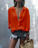 Solid Color Deep V-neck Buttons Chiffon