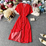 Red elegant sexy Dress women 2022 Summer Autumn V-neck polka dot midi dress waist split dress vestidos de fiesta