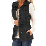 Sleevless Jacket Women Jackets Vest Spring Autumn Vinatge Drawsting Slim Fit Solid Sleeveless Zipper Waistcoat Pocket Vest