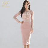 Han Queen Korean spring Retro lace stitching Vestidos Sexy Dress Women Office Work Bodycon Sheath Casual Pencil Dresses-Outfit